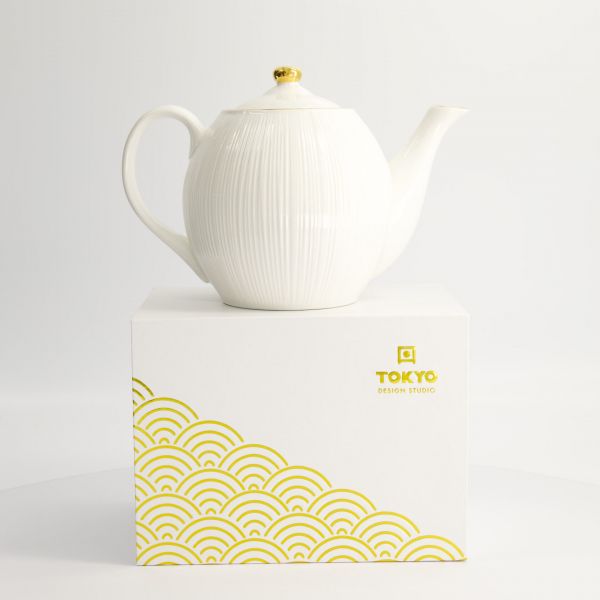 Чайник Nippon White Gold 24x16.5 см, 1300 мл, рисунок Lines, фарфор TOKYO DESIGN
