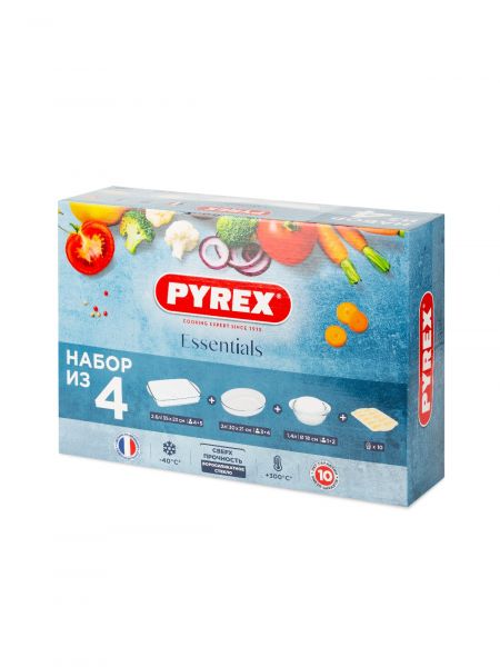 Набор Pyrex 4 предмета (кастрюля, блюдо прямоугольное, блюдо овальное, форма силик) PYREX