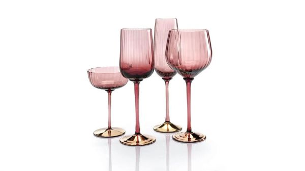 Набор фужеров для шампанского COTE D'OR, розовый, ножка золотая, стекло мурано, 6 шт, NASONMORETTI
