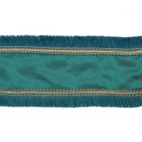 SATIN FRINGED EDGES RIBBON GRN/GLD Лента сатин с тесьмой зеленый золотой 10 см / 5 м