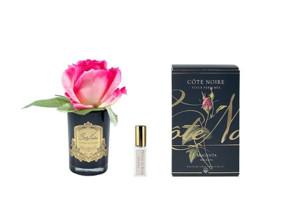 Бутон розы диффузор ROSE BUD Magenta, цвет ярко-розовый, черная ваза, 1 спрей 5 мл ВхШ
