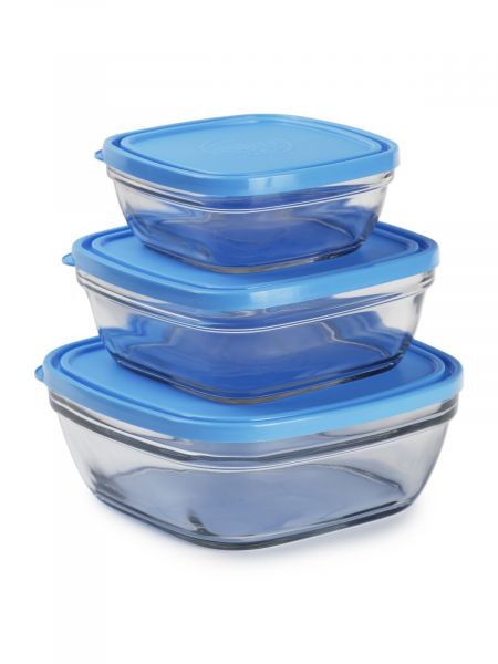 Набор контейнеров FRESHBOX 3пр квадратные с голубыми крышками Duralex