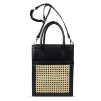 Сумка VIENNA SHOPPER MEDIUM черная телячья кожа, декор из соломки 25 х 32 х 7.5 см