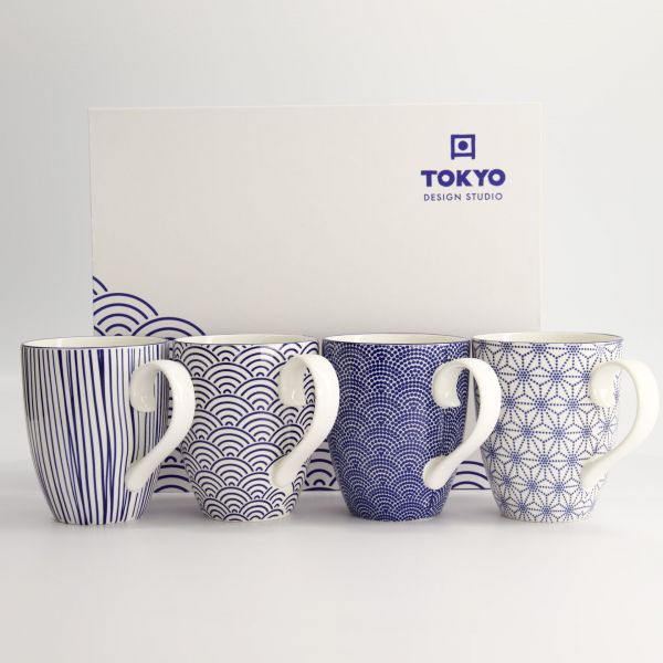 Набор кружек Nippon Blue 4 шт, 8.5x10.2 см, 340 мл,фарфор TOKYO DESIGN
