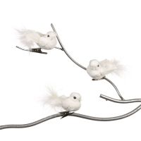 BIRD ON CLIP ASS/3 WH Птички на клипсе белые 9 см (цена за набор из 3шт)