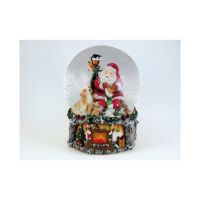 Музыкальная шкатулка Musicbox Санта с собакой и разными животными под фонарем, играет рождественску