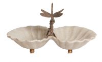 TWO BOWL STANDЧаша двойная в форме раковины со стрекозой, фарфор, бронза H: 14 cm | W: 25 cm | D: