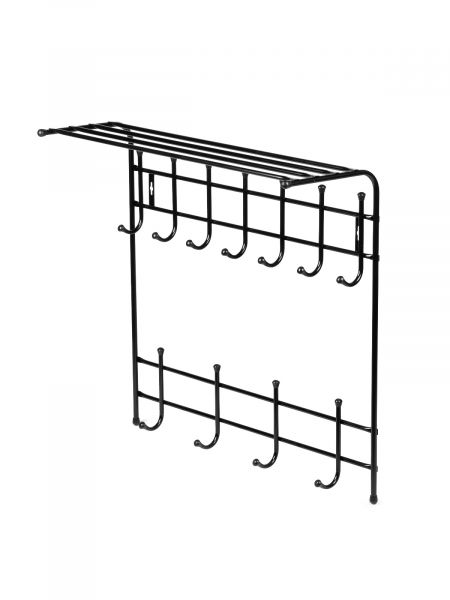 Вешалка с полкой настенная металлическая на 11 крючков ВПТ11 черный NIKA