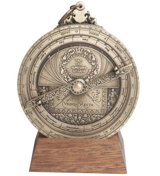 Астролябия Hemisferium Astrolabe 10x0.7 см, высота с базой 12 см, бронза
