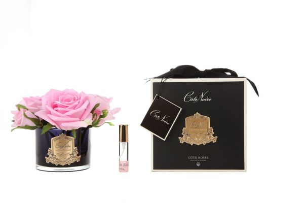FIVE ROSE french pink Букет из 5 роз ароматизированный, цвет розовый, черная ваза, 2 спрея по 5 мл