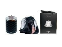 Свеча большая Black&Silver, черный с серебром, крышка с брошкой цветок, платок, 600 гр,