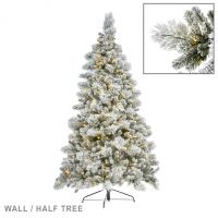 350LED FLOCK HALF WALL TREE WH Елка белая полукруглая 220см с подсветкой, шир 130см, глуб 65см