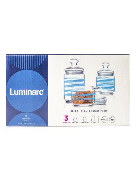 Набор банок БРАШМАНИЯ ЛАЙТ БЛЮ 3шт (0,5л + 0,75л + 1л) LUMINARC