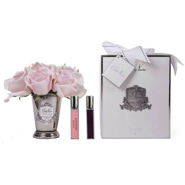 SEVEN ROSE French pink Букет роз цвет розовый , ваза металл, 2 спрея ВхШхД 21х17х17 см