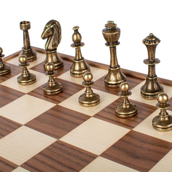 WOODEN CHESSШахматы классические, 35х35 см, фигуры металл, коробка дерево, рисунок орех + дуб