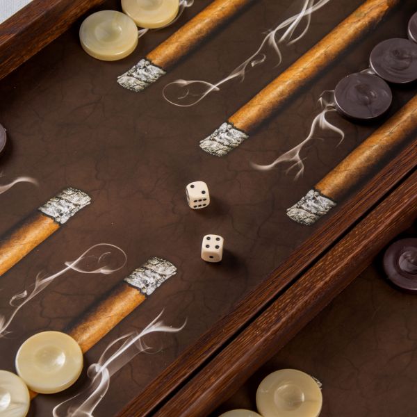 BACKGAMMONНарды, 48x26 см, дерево, печатный рисунок Сигары ручная работа