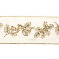 EMBR.HOLLY/BERRY RIBBON CRМ/GLD Лента с вышивкой, цвет кремовый с золотом шир 10см длина 5м