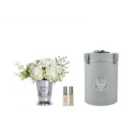 Summer Posy White Букет розы и гортензии, белый, ваза металл, серебро, 2 спрея по 10 мл