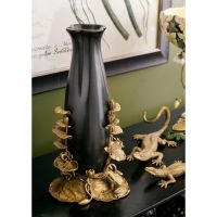 Ваза G&C ART DECO LEAVES, черный, золотой, 17х17 Н 35 см, фарфор, бронза