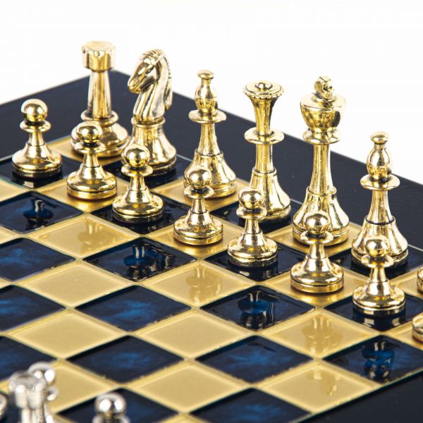 CLASSIC METAL CHESSШахматы классические, 28х28 см, золото с серебром, синий, металл