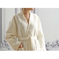 Халат вафельный, унисекс, екрю, S хлопок 300гр/м2