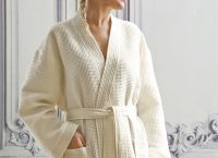 Халат вафельный, унисекс, екрю, S хлопок 300гр/м2