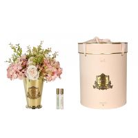 Букет Cote Noire GRAND SUMMER POSY гортензии и розы, розовый, золотая ваза, 2 спрея по 10 мл
