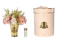 Букет Cote Noire GRAND SUMMER POSY гортензии и розы, розовый, золотая ваза, 2 спрея по 10 мл