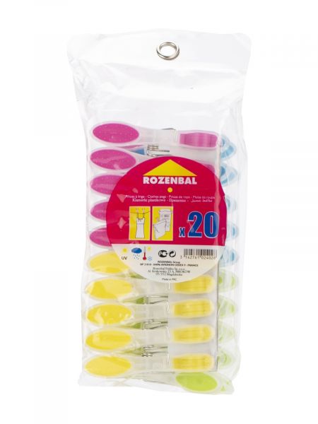 Прищепки пластиковые разноцветные с латексным покрытием 20шт ROZENBAL
