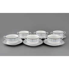 Набор чашек для супа с блюдцем Сабина 300 мл 6 шт Серый орнамент 02160673-1013 LEANDER
