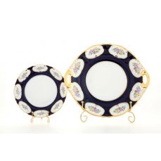 Сервиз для торта с десертными тарелками 17 см, 7 предметов Розовый цветок, кобальт 07161017-0419 LEANDER