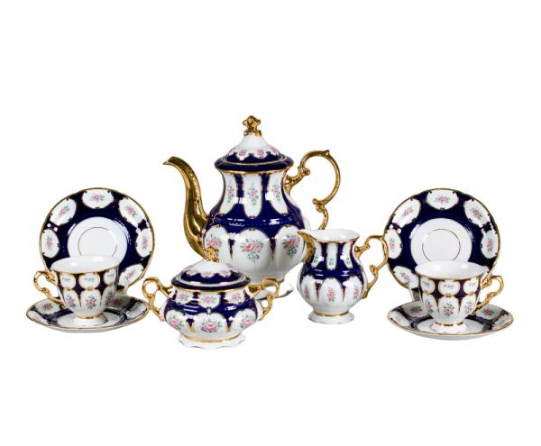 Кофейный сервиз Соната 15 предметов Розовый цветок, кобальт 07160714-0419 LEANDER