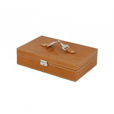 Бокс для хранения часов 25x20x10 см Shiny Nickel/Tan Leather ROOMERS FURNITURE