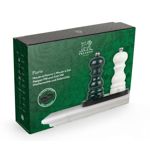 Набор мельниц для соли и перца на подствке, 6 степеней помола, 15 см, дерево, зеленый, белый, Paris u'select PEUGEOT