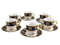 Набор чашек 200 мл с блюдцем Мэри-Энн 6 шт Кобальт, мелкие цветы 03160415-0086 LEANDER