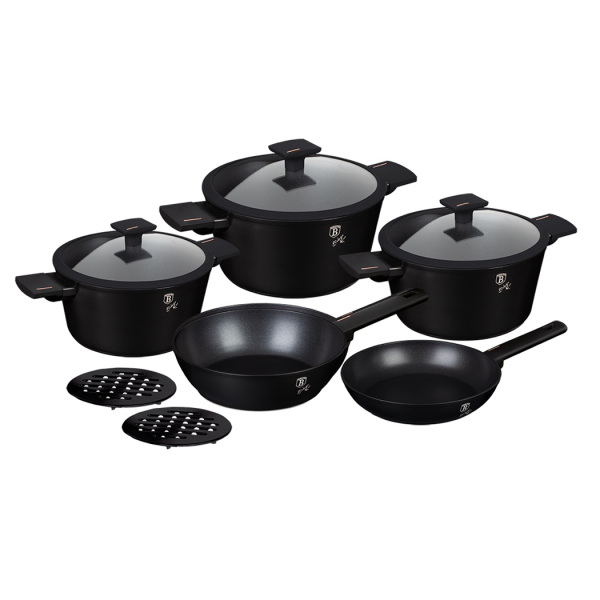 Набор посуды 10 предметов, black/rose gold, черный BERLINGER HAUS
