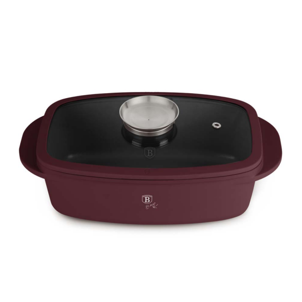 Жаровня 6 л со стеклянной крышкой и ручкой для ароматизации блюд, матовый бордо, Leonardo BERLINGER HAUS
