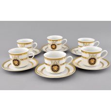 Набор чашек 200 мл с блюдцем Сабина 6 шт Версаче, золотая лента 02160415-A126 LEANDER