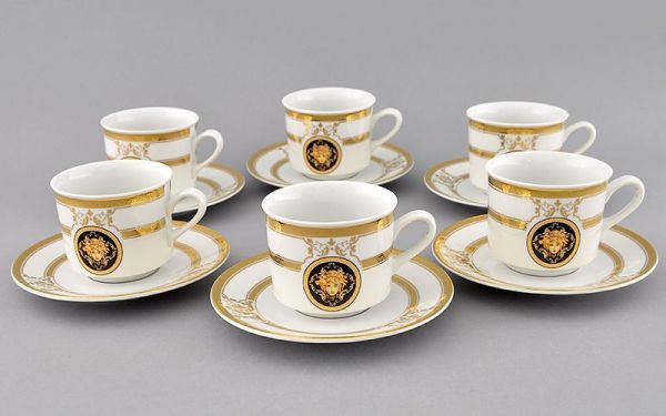 Набор чашек 200 мл с блюдцем Сабина 6 шт Версаче, золотая лента 02160415-A126 LEANDER