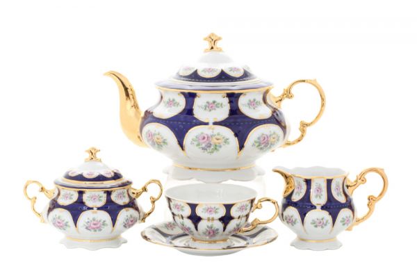 Чайный сервиз Соната 15 предметов Розовый цветок, кобальт 07160725-0419 LEANDER