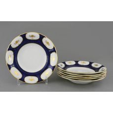 Набор тарелок глубоких 23 см 6 шт Золотой цветок, кобальт 07160213-0443 LEANDER