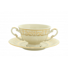 Чашка для супа с блюдцем 2 ручки 350 мл Золотые узоры 07520624-1373 LEANDER