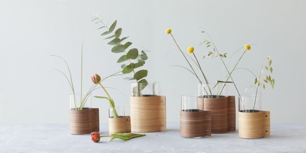 Ваза для цветов с деревянной отделкой, цвет натуральный дуб, LIND DNA 87054