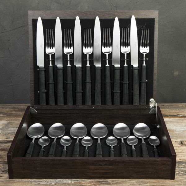 Набор столовых приборов 24 предмета 37.5x28.5x6 matte chrom/black  CUTIPOL