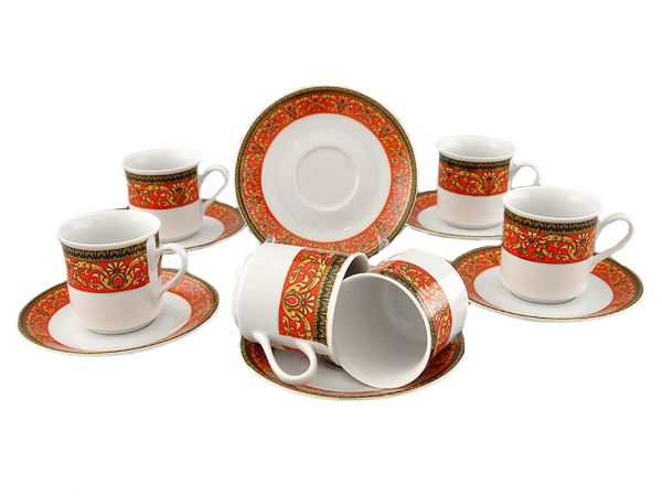 Набор чашек 150 мл с блюдцем Сабина 6 шт Красная лента 02160414-0979 LEANDER