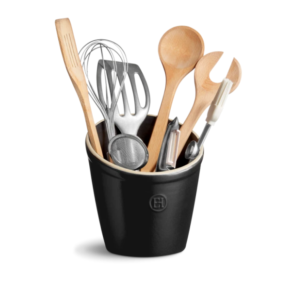 Стакан для кухонных аксессуаров, 14 см, керамика, черный трюфель, Natural Chic EMILE HENRY
