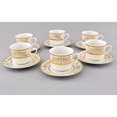 Набор чашек 200 мл с блюдцем Сабина 6 шт Золотые узоры 02160415-1373 LEANDER