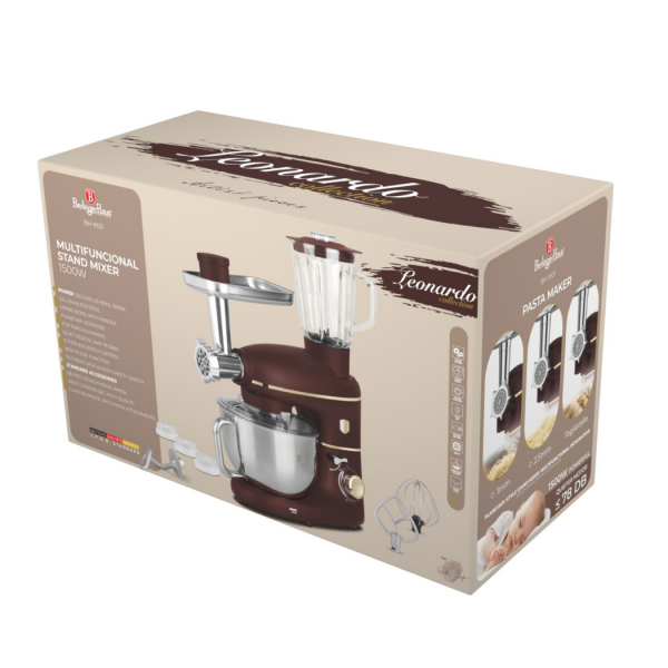 Многофункциональный кухонный комбайн с мясорубкой, электрический, матовый бордо, Leonardo BERLINGER HAUS
