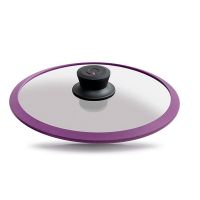 Стеклянная крышка баклажановая  ?28cm с защитным силиконовым ободком, ручкой и в упаковке     (10)     28-5v