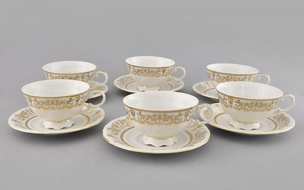 Набор чашек 200 мл с блюдцем Соната 6 шт Золотые узоры 07160425-1373 LEANDER